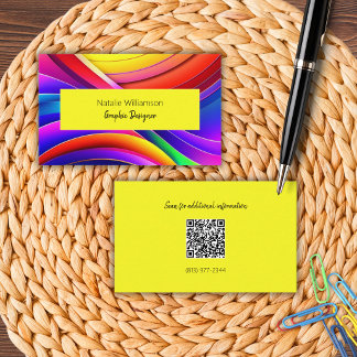Colorful Artistic Rainbow with QR Code Business Card