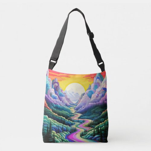 Colorful Artistic Scenic Landscape Illustration Crossbody Bag