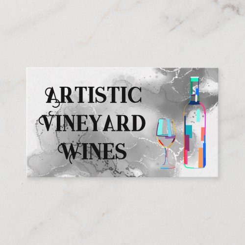 Colorful Artistic Wine Bottle and Glassware  Business Card