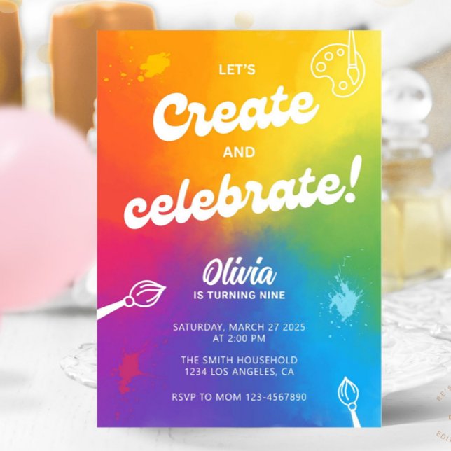 Colorful Arts Crafts Tie Dye Painting Theme Bday Invitation (Creator Uploaded)