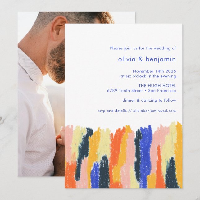 Colorful Artsy Abstract Art Unique Photo Wedding Invitation (Front/Back)
