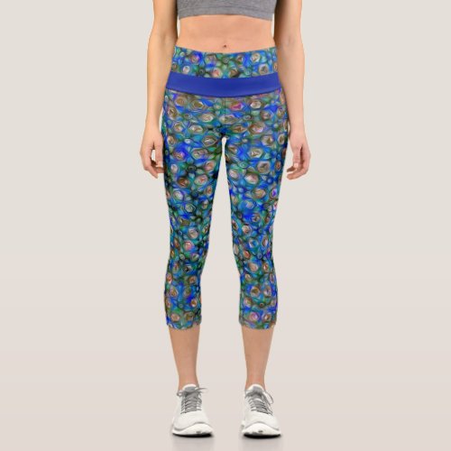 Colorful Artsy Abstract Circular Geometric Pattern Capri Leggings