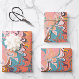 Colorful Artsy Abstract Marble Swirl Design Wrapping Paper Sheets