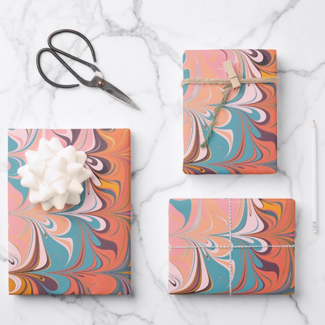 Colorful Artsy Abstract Marble Swirl Design  Wrapping Paper Sheets (Front)