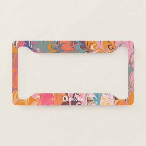 Colorful Artsy Abstract Marble Swirl Personalized  License Plate Frame