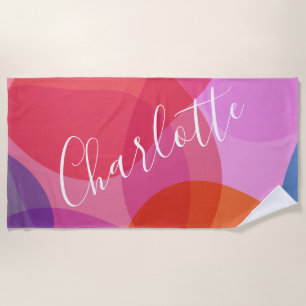 Colorful Artsy Abstract Shapes Personalized Name Beach Towel