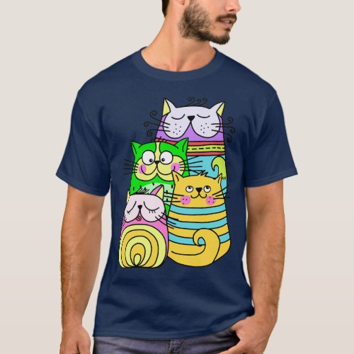 Colorful Artsy Collection of Doodle Cats  T_Shirt