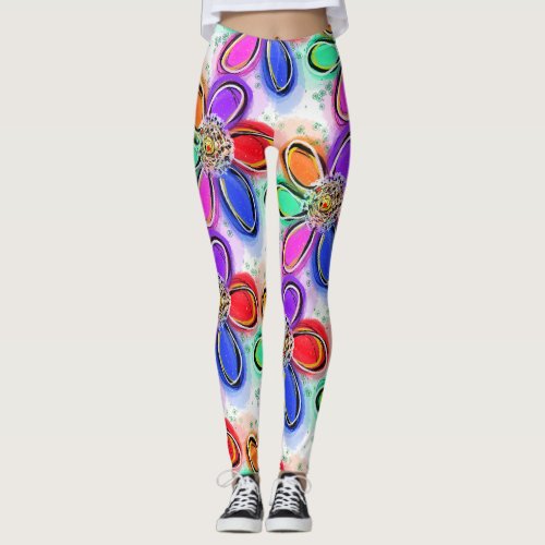 Colorful Artsy Floral Pattern  Leggings