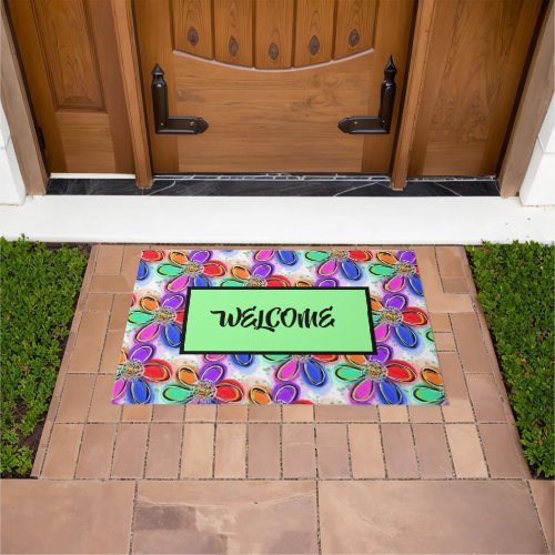 Colorful Artsy Flowers Pattern Doormat
