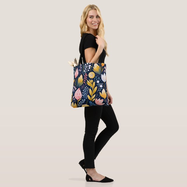 Colorful artsy flowers tote bag (On Model)