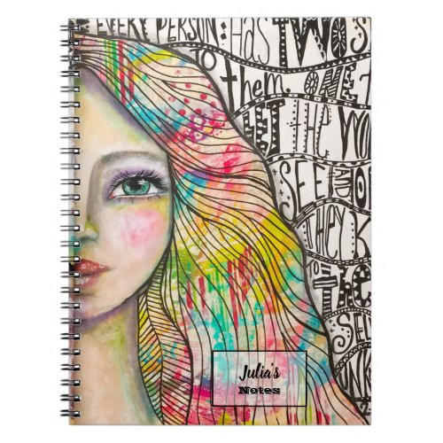 Colorful Artsy Girl Jester Black White Whimsical Notebook