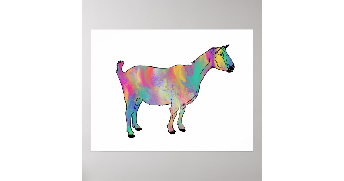 Colorful Artsy Goat Fun Farm Animal Art Painting Poster Zazzle