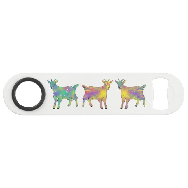 Colorful Artsy Goats Standing on Things Design Bar Key (Back Horizontal)
