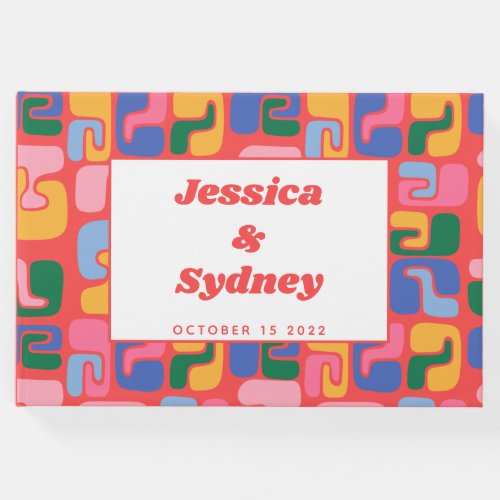 Colorful Artsy Modern Abstract Red Shapes Wedding Guest Book