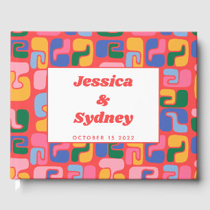 Colorful Artsy Modern Abstract Red Shapes Wedding Guest Book