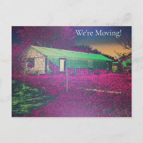 Colorful Artsy Old House Were Moving Announcement Postcard