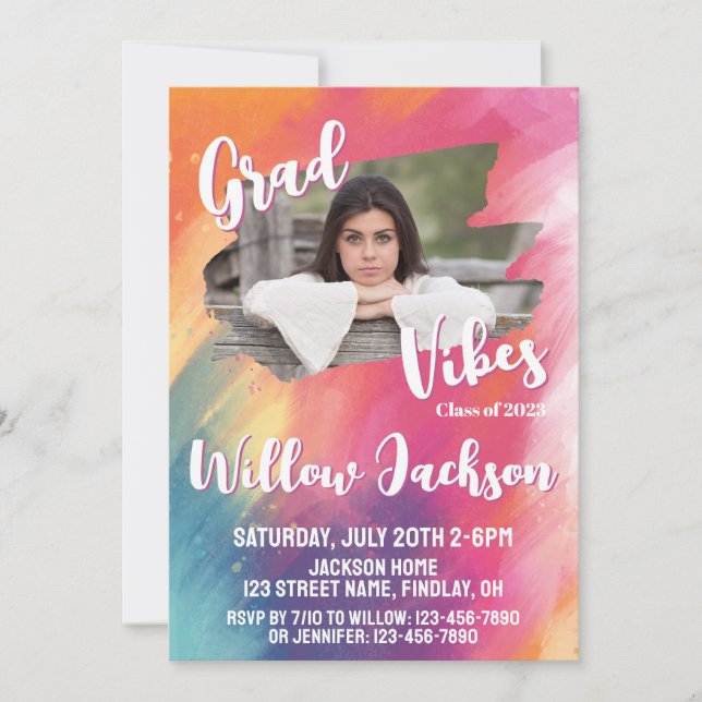 Colorful Artsy Watercolor Graduation Party Photos Invitation (Front)
