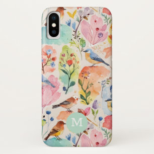 Colorful Arty Birds and Flowers Watercolor iPhone X Case