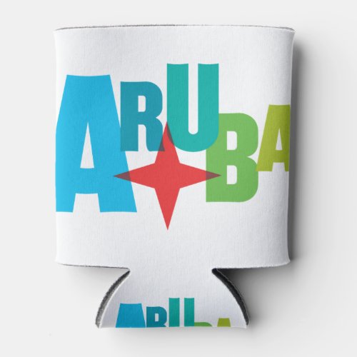 Colorful Aruba Text with Red Star Design Can Cooler