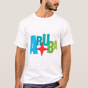 Colorful Aruba Text with Red Star Design T-Shirt