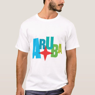 Colorful Aruba Text with Red Star Design T-Shirt
