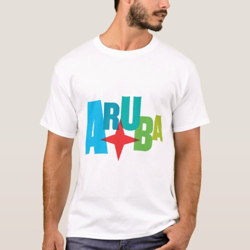 Colorful Aruba Text with Red Star Design T_Shirt