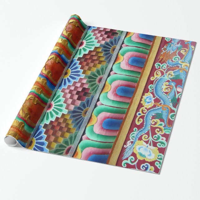 Colorful Asian Artwork Wrapping Paper (Unrolled)