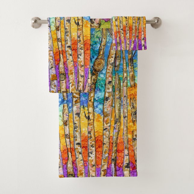 Colorful Aspen Tree Bathroom Towel Set (Insitu)