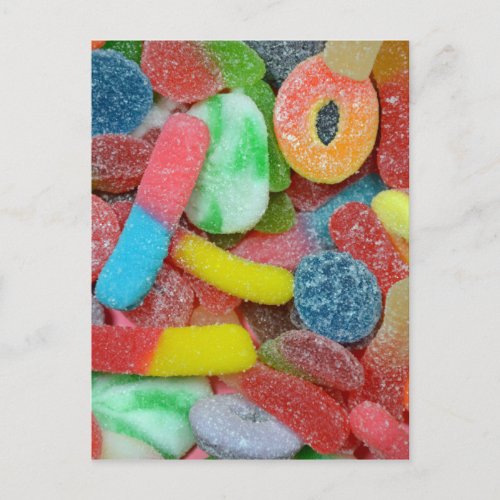 Colorful assorted chewy candy postcard