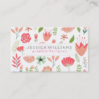 Colorful Assorted Flowers Over White Background Business Card