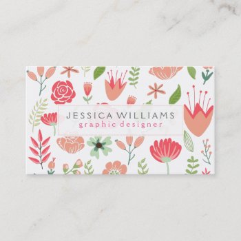 Colorful Assorted Flowers Over White Background Business Card by artOnWear at Zazzle