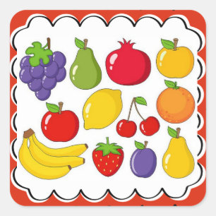 Colorful Assorted Fruit Square Sticker