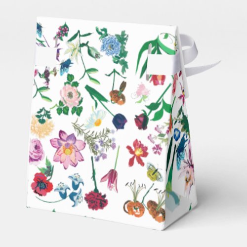 Colorful Assorted Spring Flowers White Background Favor Boxes