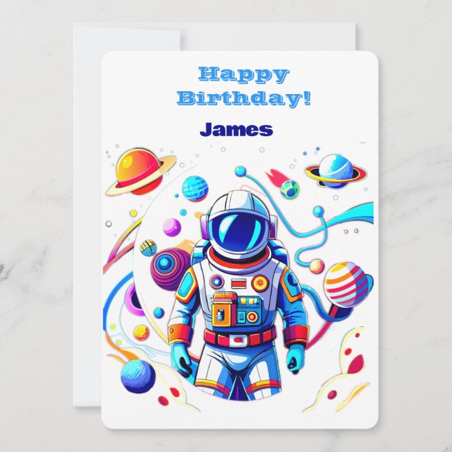 Colorful Astronaut and Univers in Bold Colors Invitation (Front)