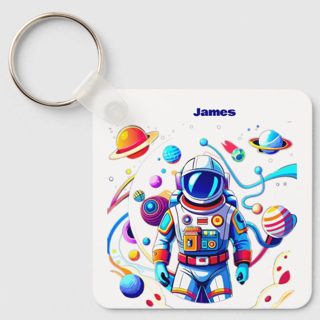 Colorful Astronaut and Univers in Bold Colors Keychain (Front)