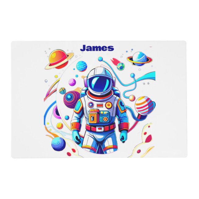 Colorful Astronaut and Univers in Bold Colors Placemat (Front)