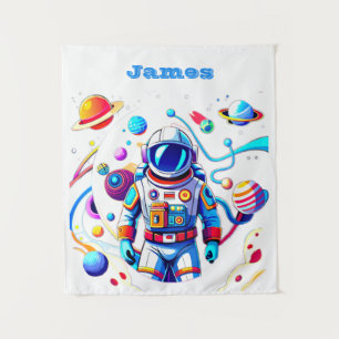 Colorful Astronaut and Univers in Bold Colors Tapestry