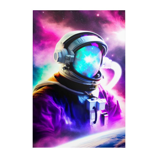 Colorful Astronaut in Outer Space Acrylic wall art (Front)