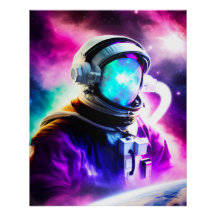 Colorful Astronaut in Outer Space Glossy Poster