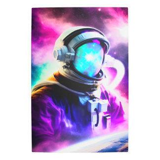 Colorful Astronaut in Outer Space Metal wall art