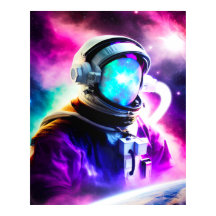 Colorful Astronaut in Outer Space Poster