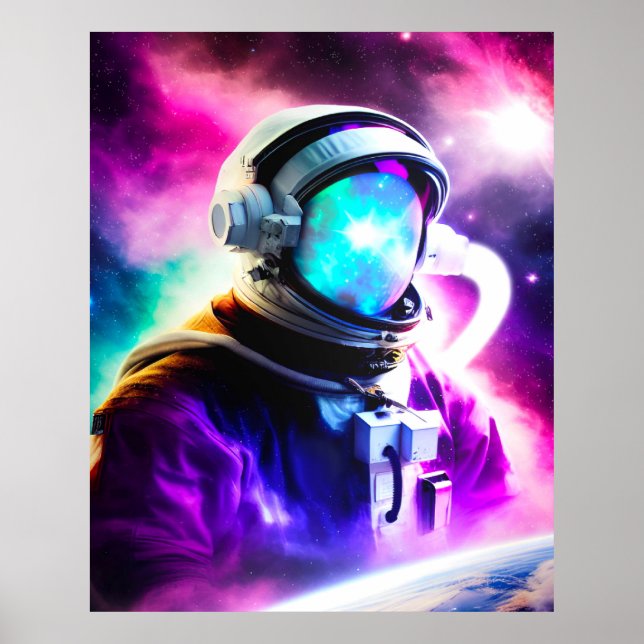 Colorful Astronaut in Outer Space Poster (Front)