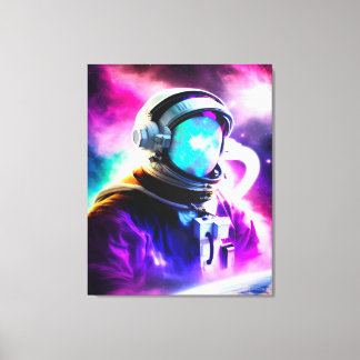 Colorful Astronaut in Outer Space Stretched Canvas