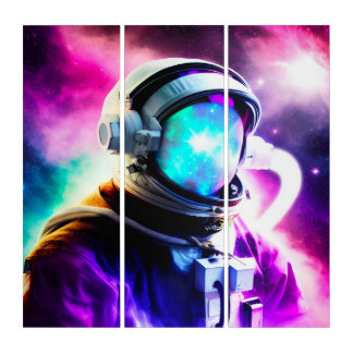 Colorful Astronaut in Outer Space Triptych