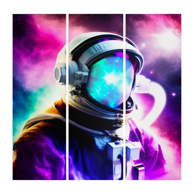 Colorful Astronaut in Outer Space Triptych  (Front)