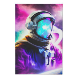 Colorful Astronaut in Outer Space wrapped canvas