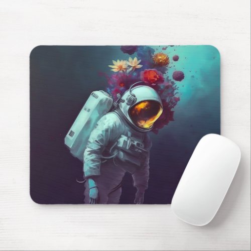 Colorful Astronaut in Space with Flowers Artwork  Mouse Pad