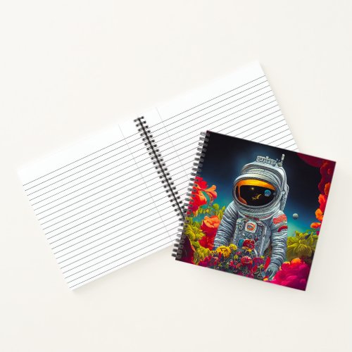 Colorful Astronaut in Space with Flowers Artwork  Notebook