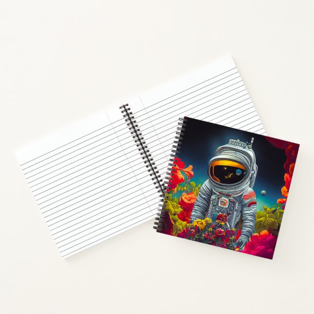 Colorful Astronaut in Space with Flowers Artwork | Notebook (Inside)