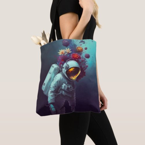 Colorful Astronaut in Space with Flowers Artwork  Tote Bag